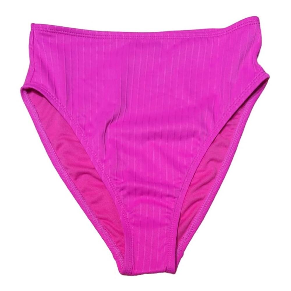 Ibiza Hot Pink Ribbed High Waist Bikini Bottom Womens Beach Summer Swimwear Sz S